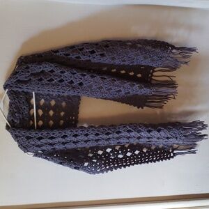 Grey Hand-Knit Fringe Shrug | OS